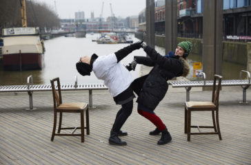 Artist Rita Marcarlo dances with a stranger